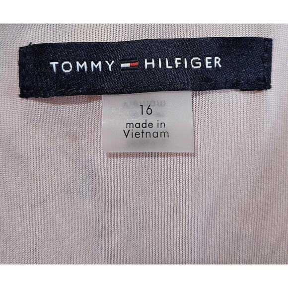 TOMMY HILFIGER Women's 16 Midi Dress Chiffon Pink Floral 3/4 Sleeve Faux Wrap - Picture 4 of 9